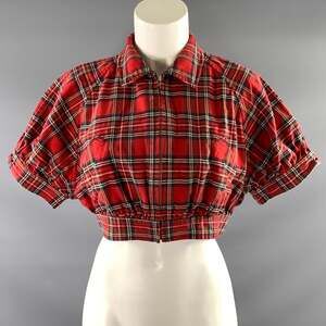 COMME des GARCONS Size S Red Green Plaid Cropped Casual Top